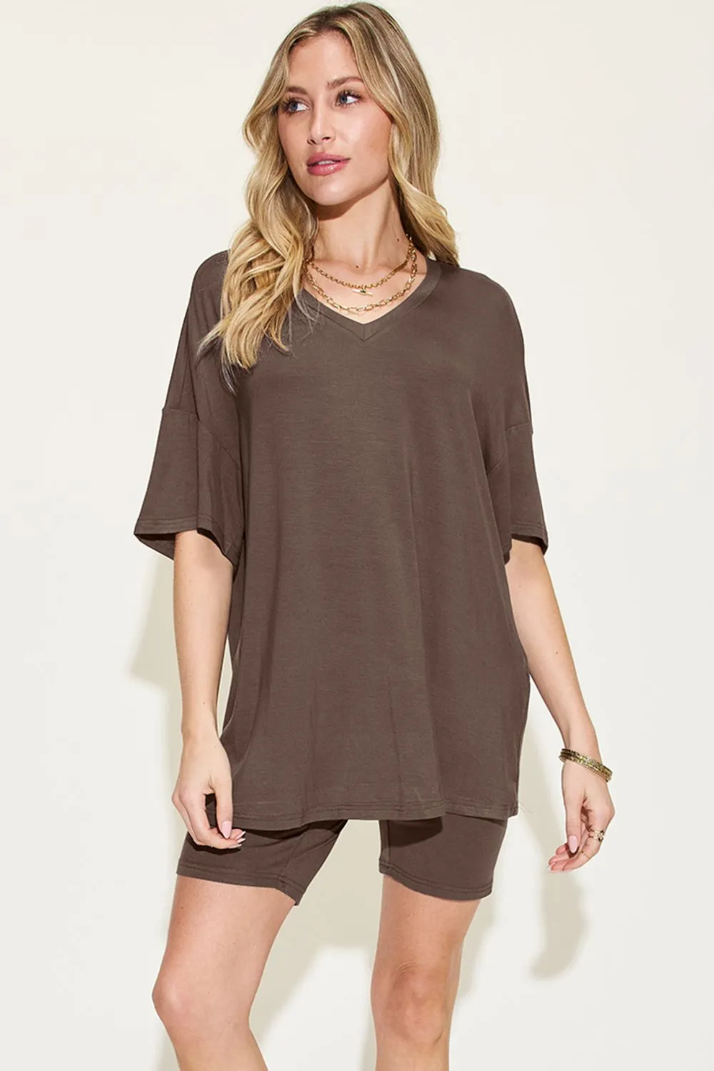 Full Size V-Neck Drop Shoulder T-Shirt and Shorts Set, image 20