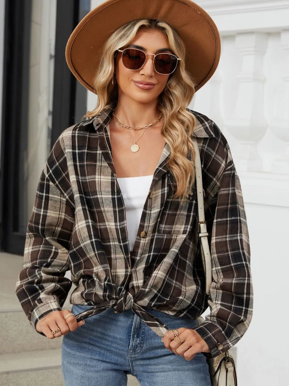 Plaid Collared Neck Long Sleeve Shirt, image 8
