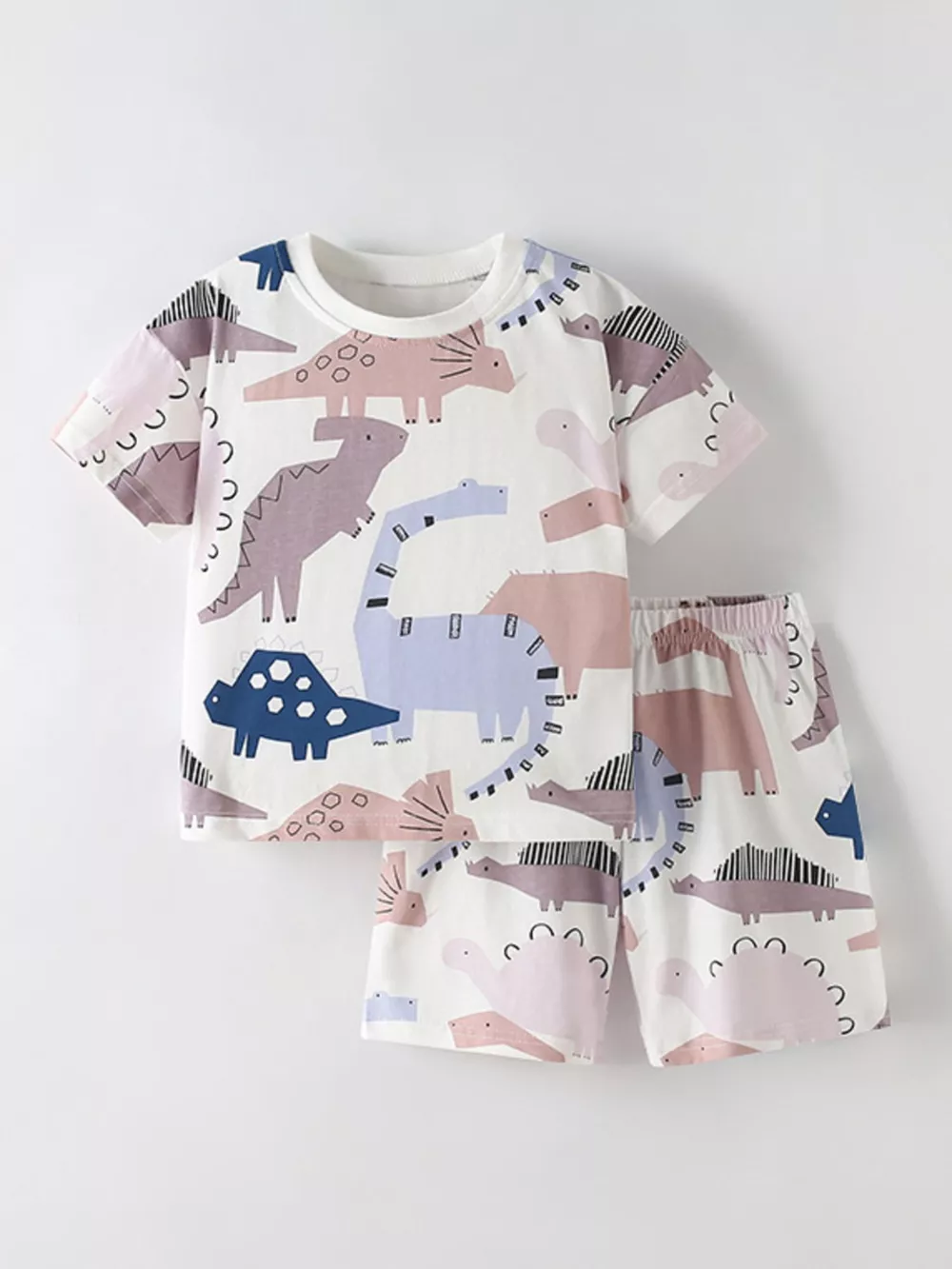 Children's Dinosaur Print Round Neck Top and Shorts Set
