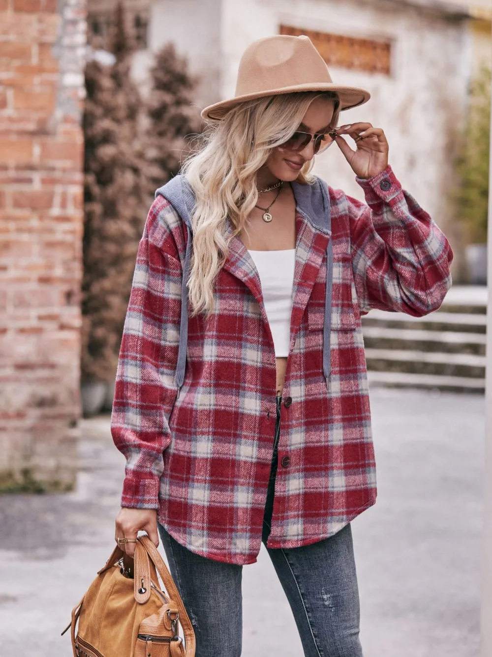 Oversized Plaid Button Up Shacket, image 7