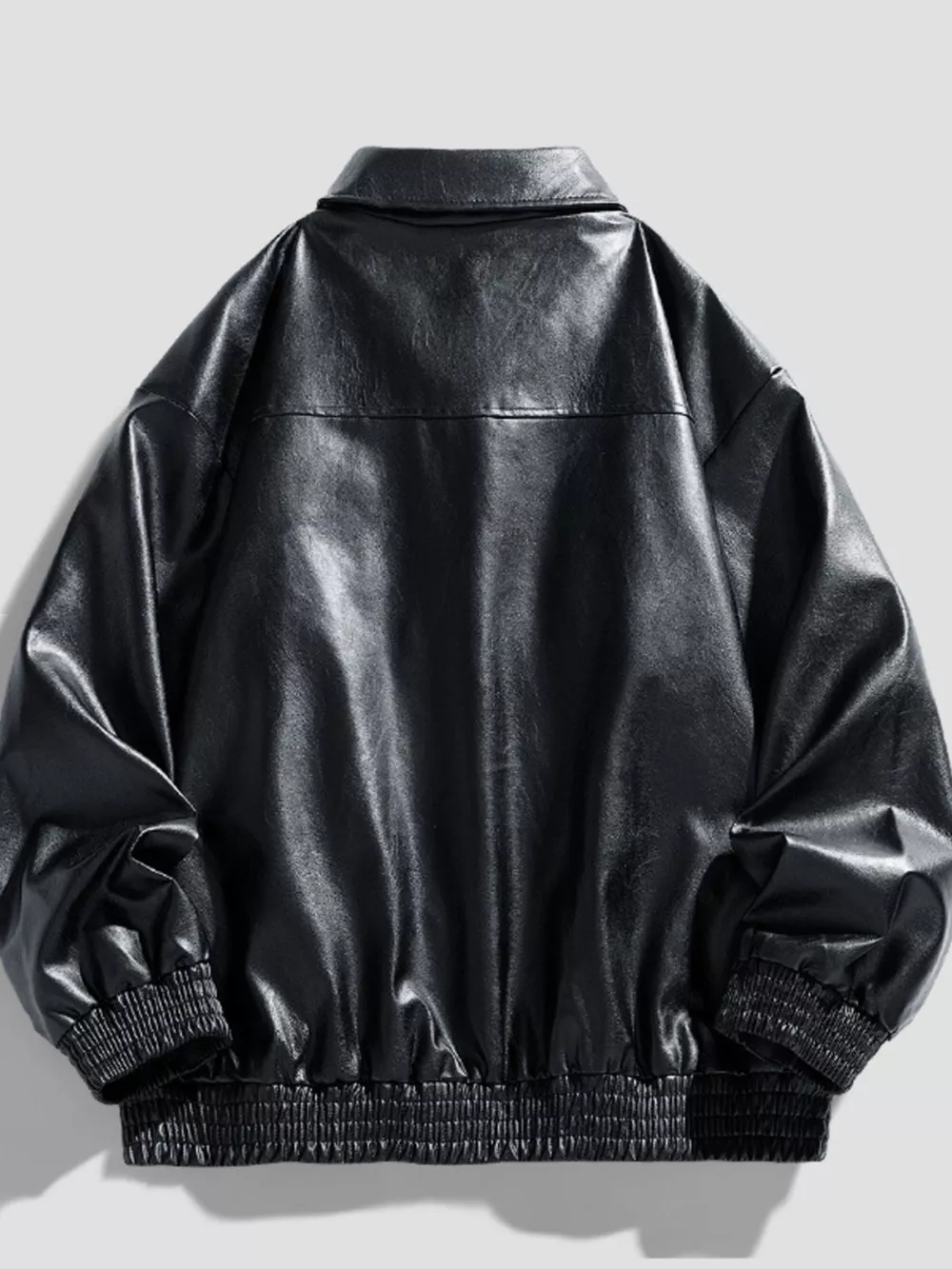 Men's Plus Size Zip Up Leather Jacket, image 3