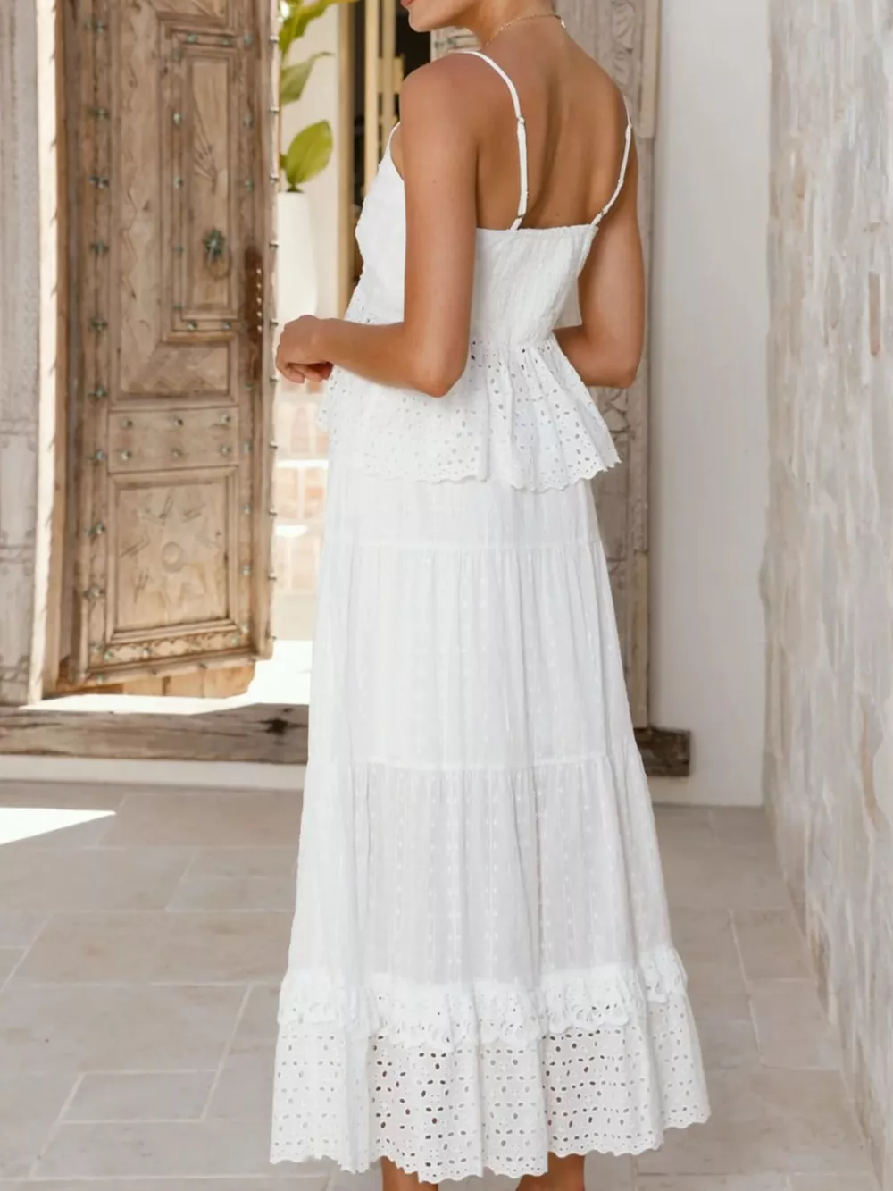 Eyelet V-Neck Cami and Skirt Set, image 8