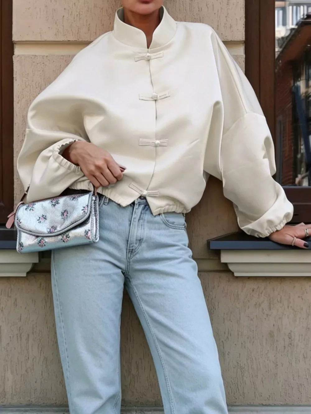 Mandarin Collar Pearl Button Shacket, image 9
