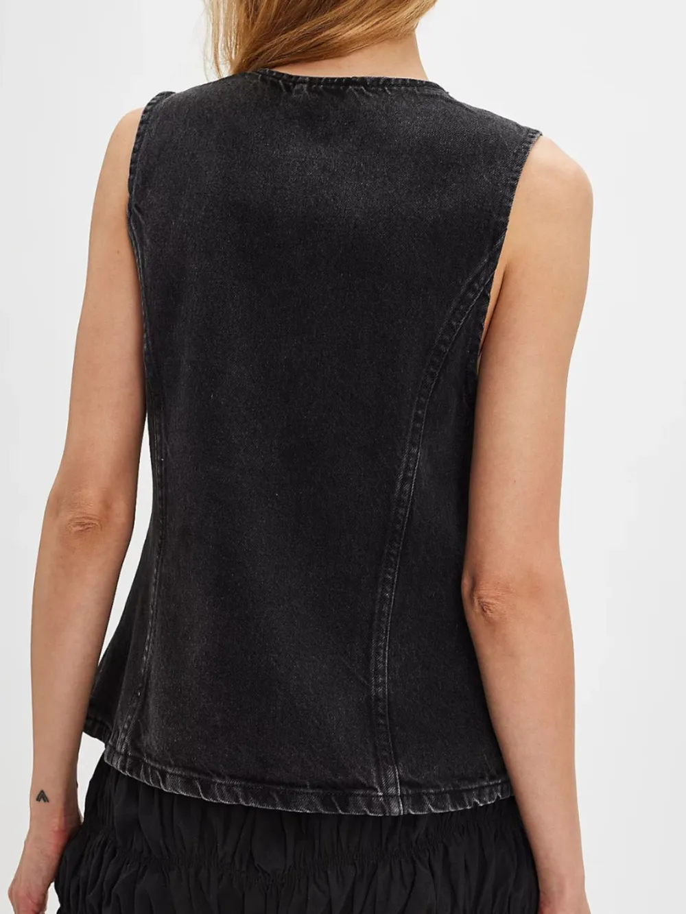 Button Down Round Neck Denim Vest, image 3