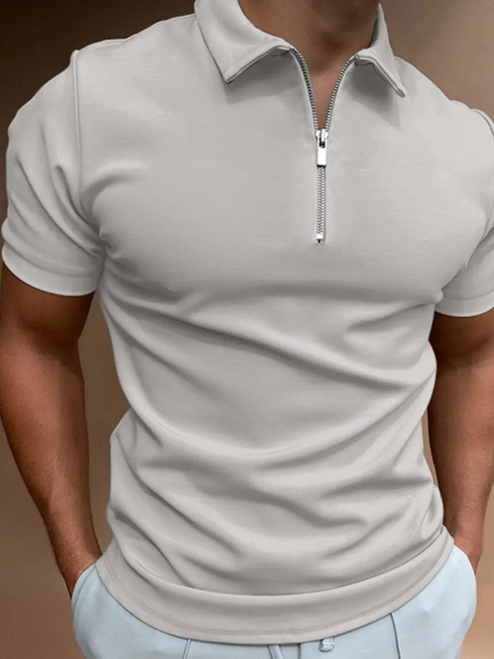 Men's Full Size Zip Collar Short Sleeve Polo Plus Size, image 6