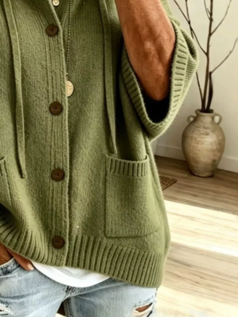 Full Size Hooded Button-Down Knit Cardigan Plus Size, image 8