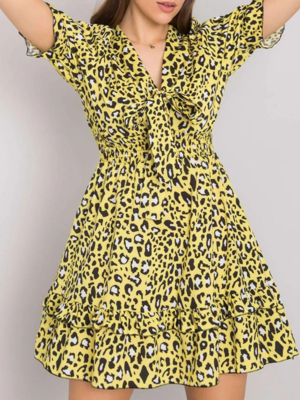Leopard Print Tie Front Short Sleeve Mini Dress, image 6