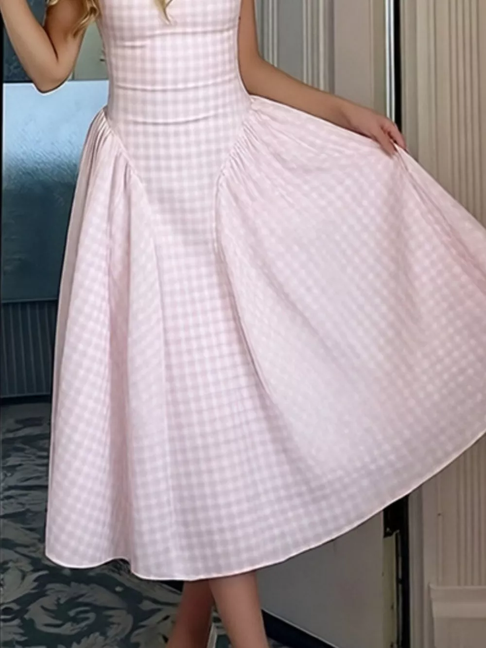 Full Size Plaid Square Neckline Midi Dress Plus Size, image 7