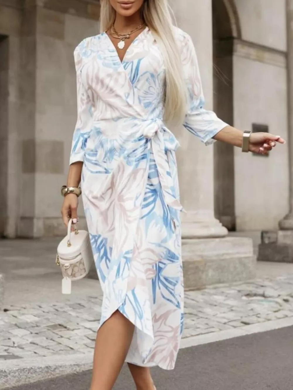 Printed Surplice Long Sleeve Wrap Dress, image 11