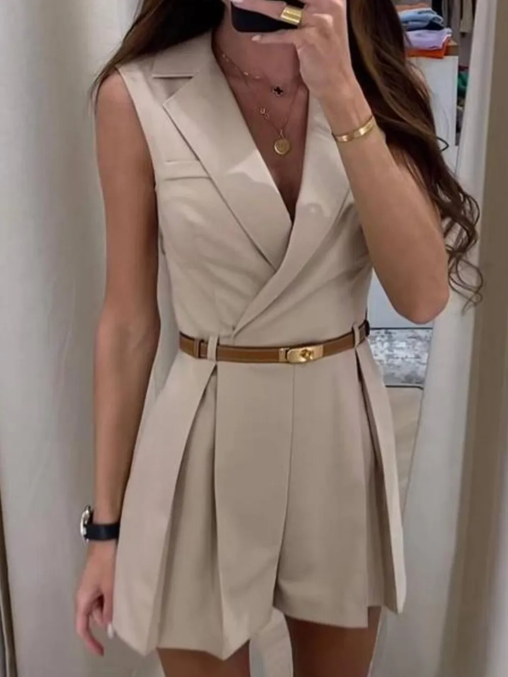 Solid Sleeveless Surplice Romper, image 5