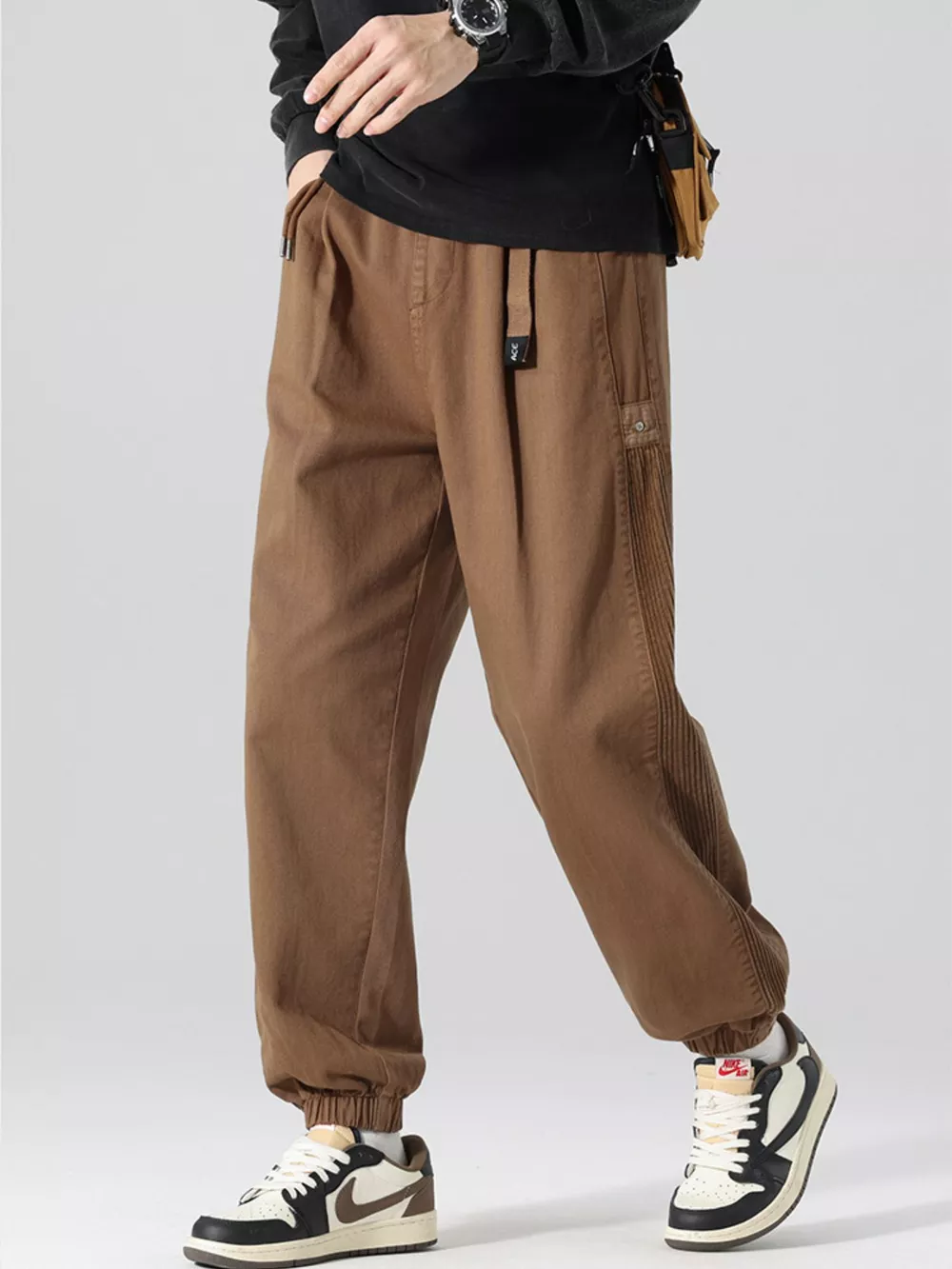 Men's Plus Size Drawstring Cargo Joggers with Pockets, image 4