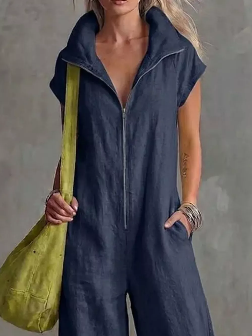 Full Size Zip Front Sleeveless Jumpsuit Plus Size, image 8