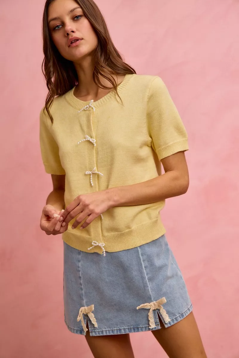 Lace Ribbon Trim Denim Mini Skirt, image 6