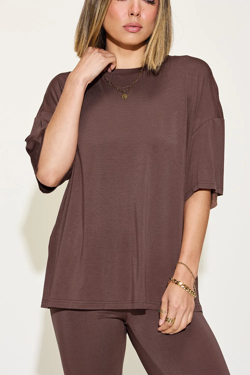 Full Size Bamboo Drop Shoulder T-Shirt and Flare Pants Set, image 12