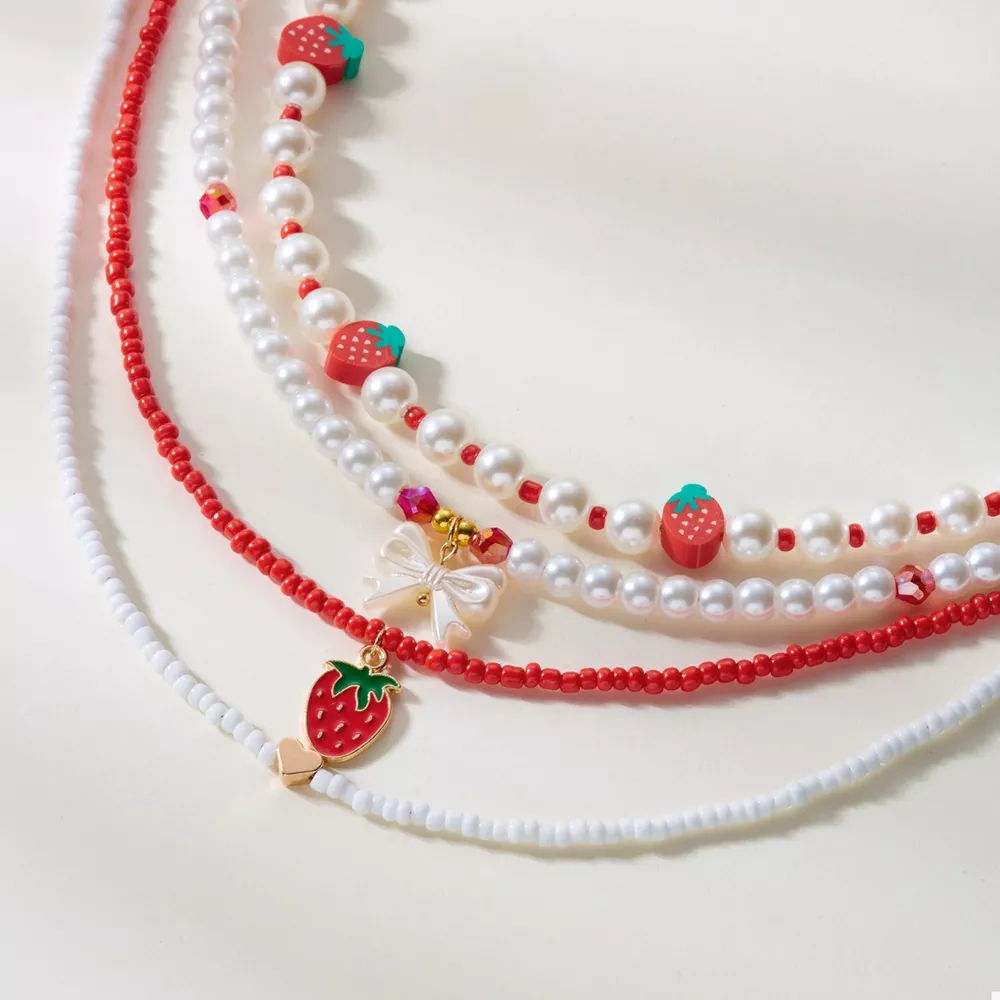 4 Piece Strawberry Pearl Beaded Necklace, image 2