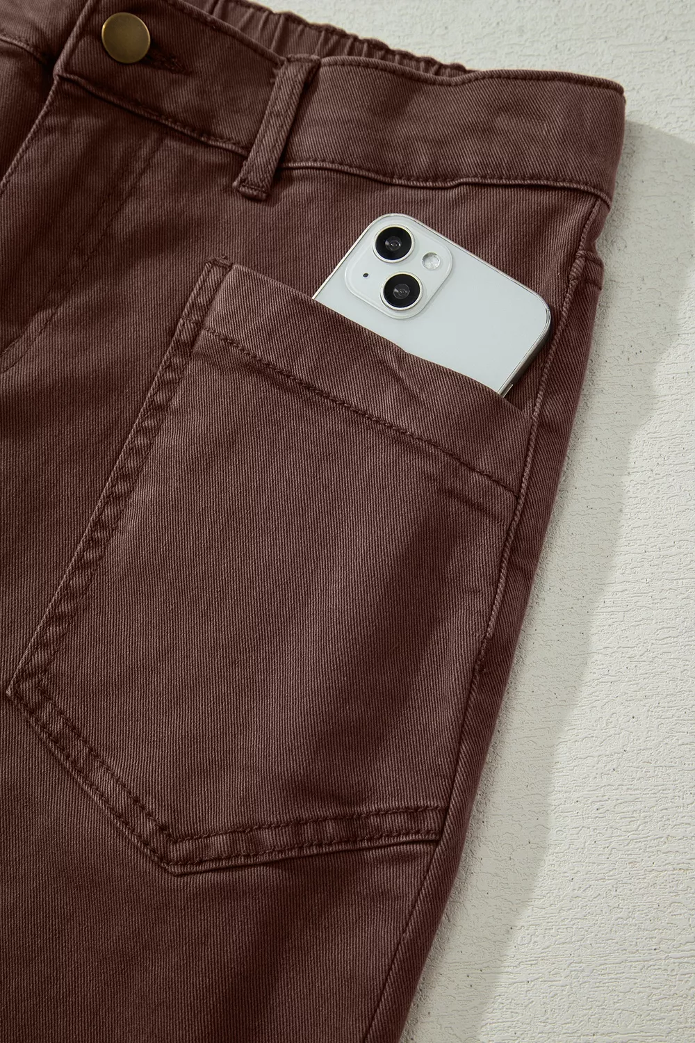 Solid Color Square Patch Pocket Ankle-length Barrel Jeans, image 16