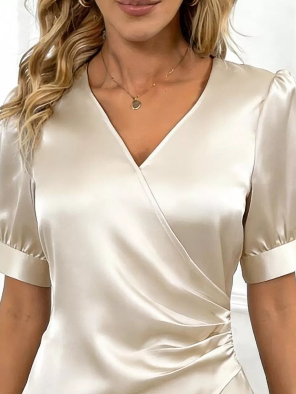 Satin V-Neck Wrap Blouse, image 3