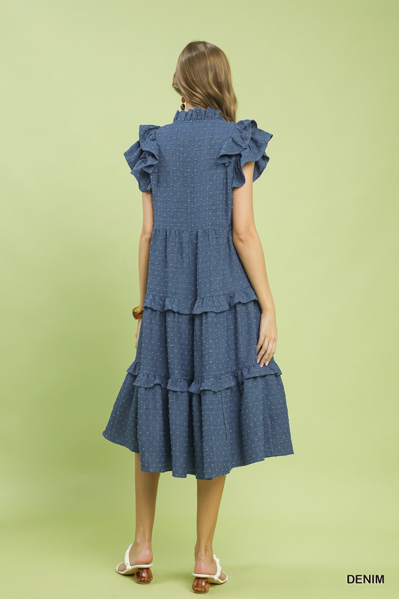 Textured Ruffle Sleeve Tiered Midi Dress, image 3