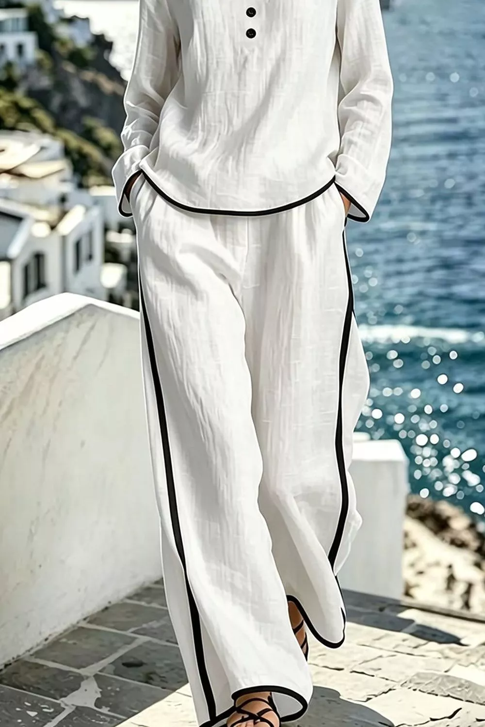 Contrast Trim Long Sleeve Top and Pants Set, image 3