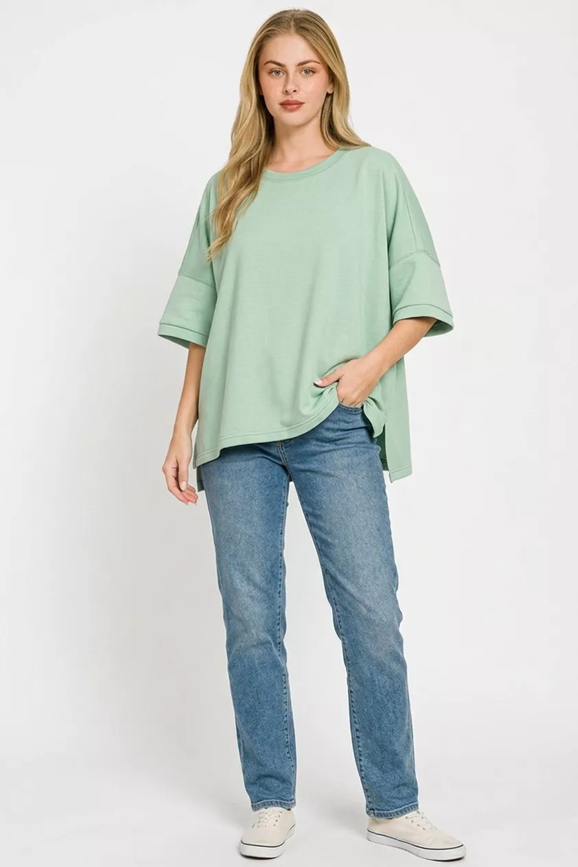 Full Size Scuba Round Neck Top With Side Slits Plus Size, image 3