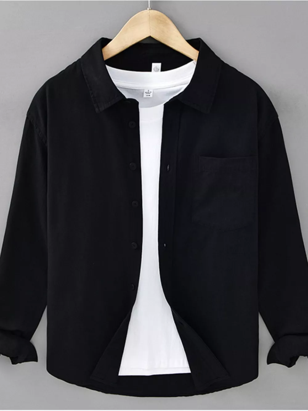 Men's Plus Size Casual Solid Color Long Sleeve Shirt
