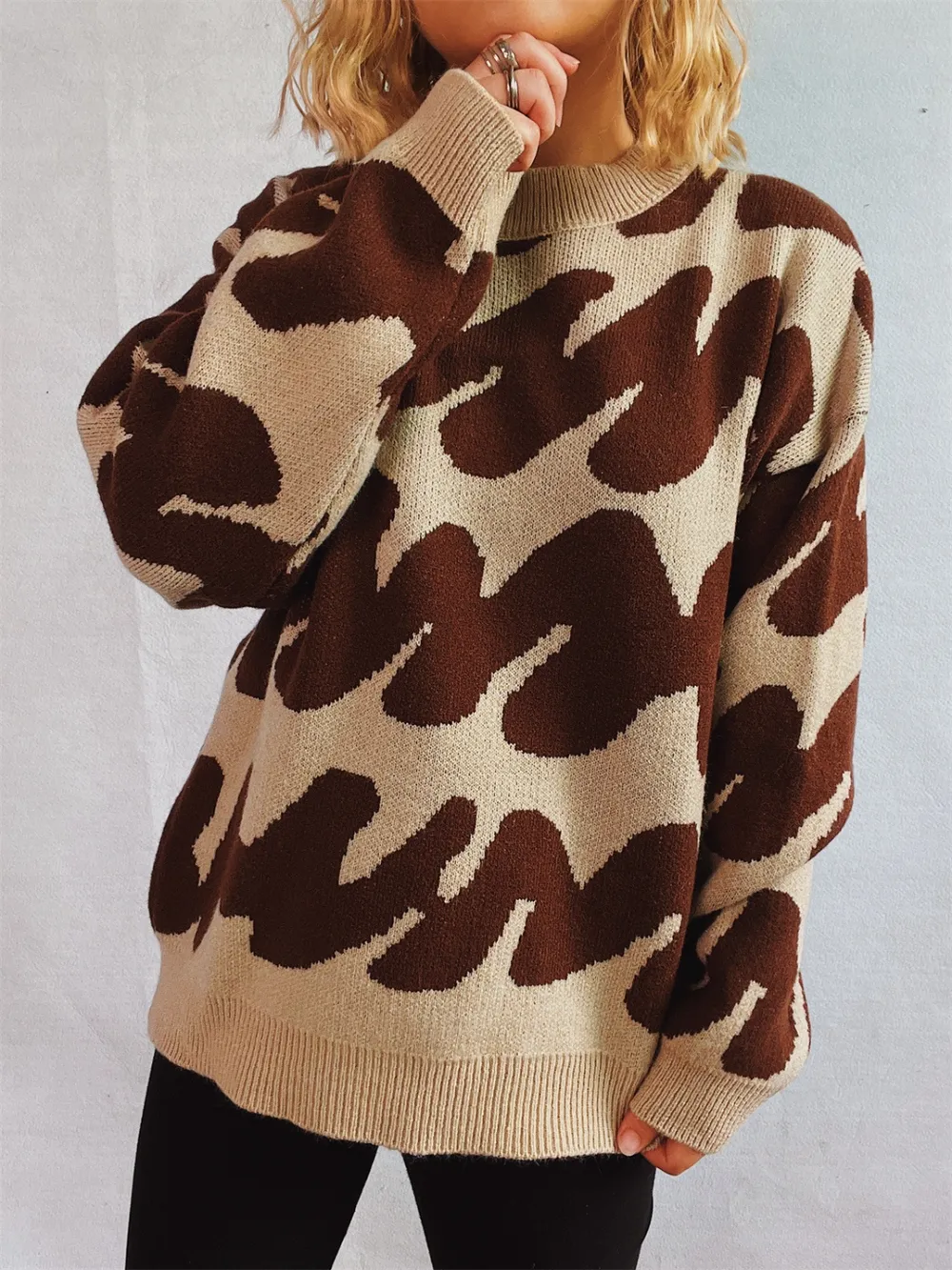 Contrast Round Neck Long Sleeve Sweater, image 16