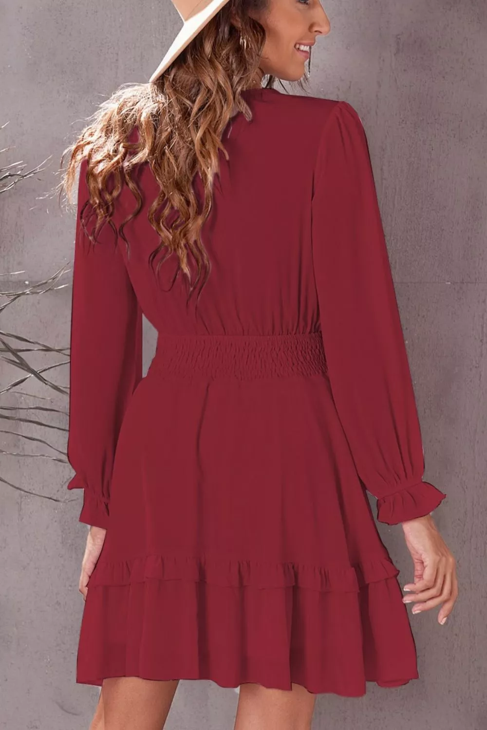 Elegant Tie-Front Ruffle Mini Dress with Smocked Wiast, image 18