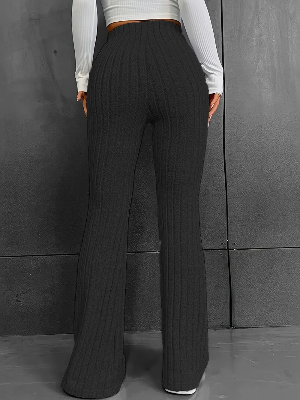 Ribbed High Waist Bootcut Pants, image 2