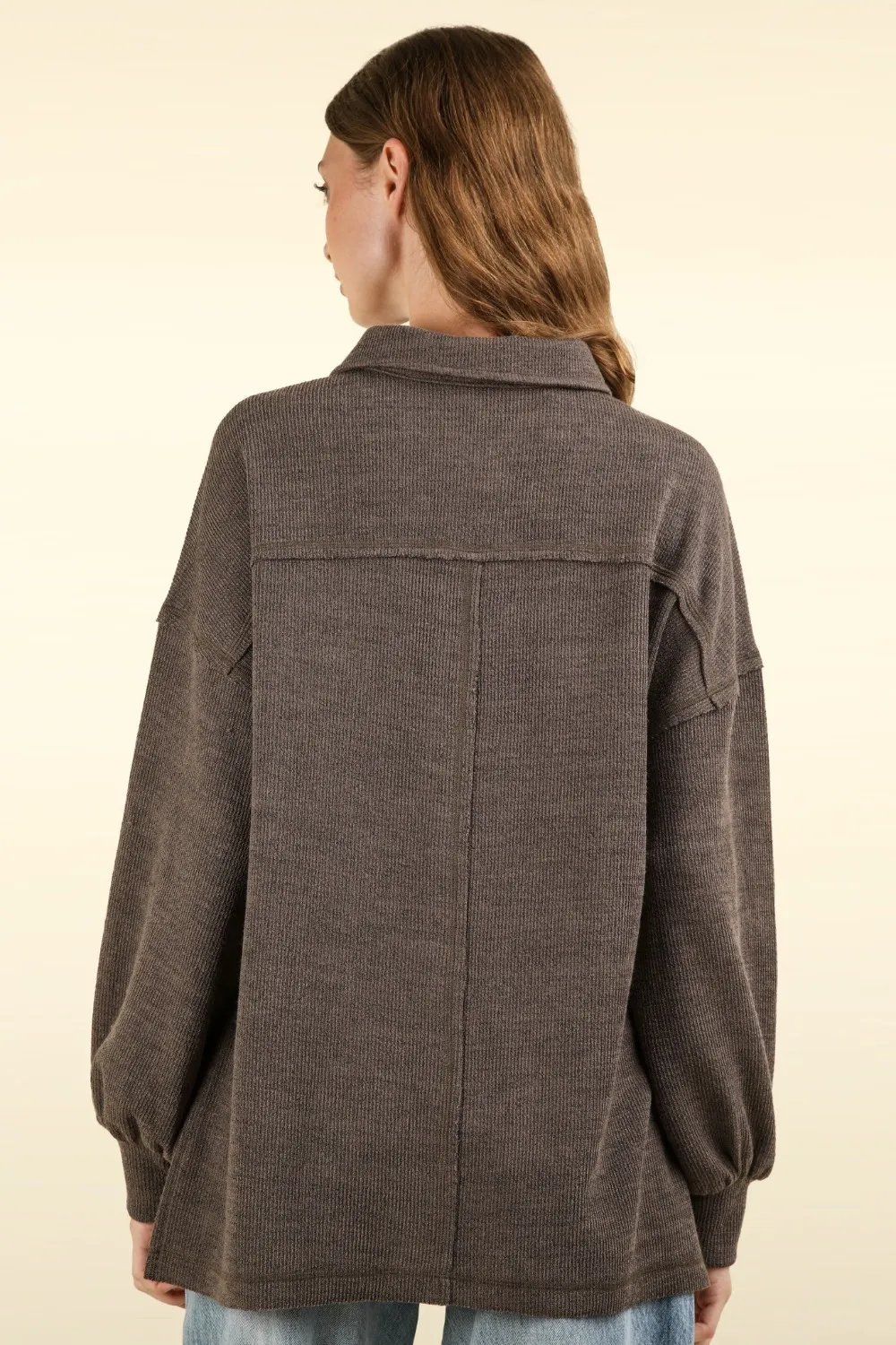 Collared Half Button Knit Top with Pockets, image 3