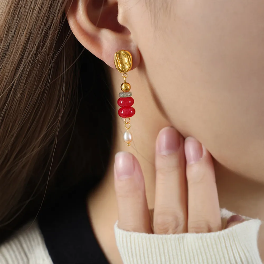 Natural Stone Freshwater Pearl Dangle Earrings, image 10