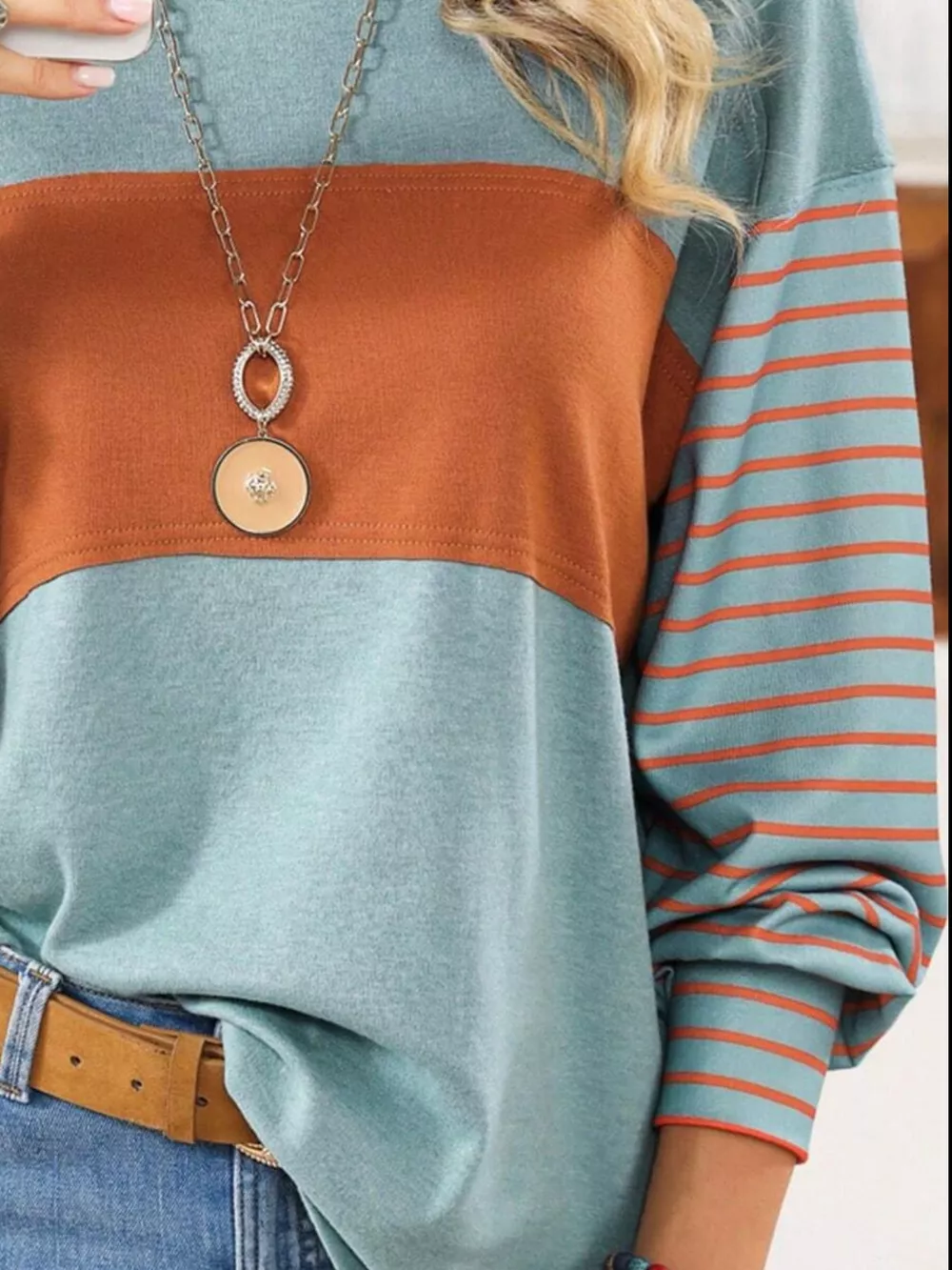 Striped Color Block Long Sleeve T-Shirt, image 3
