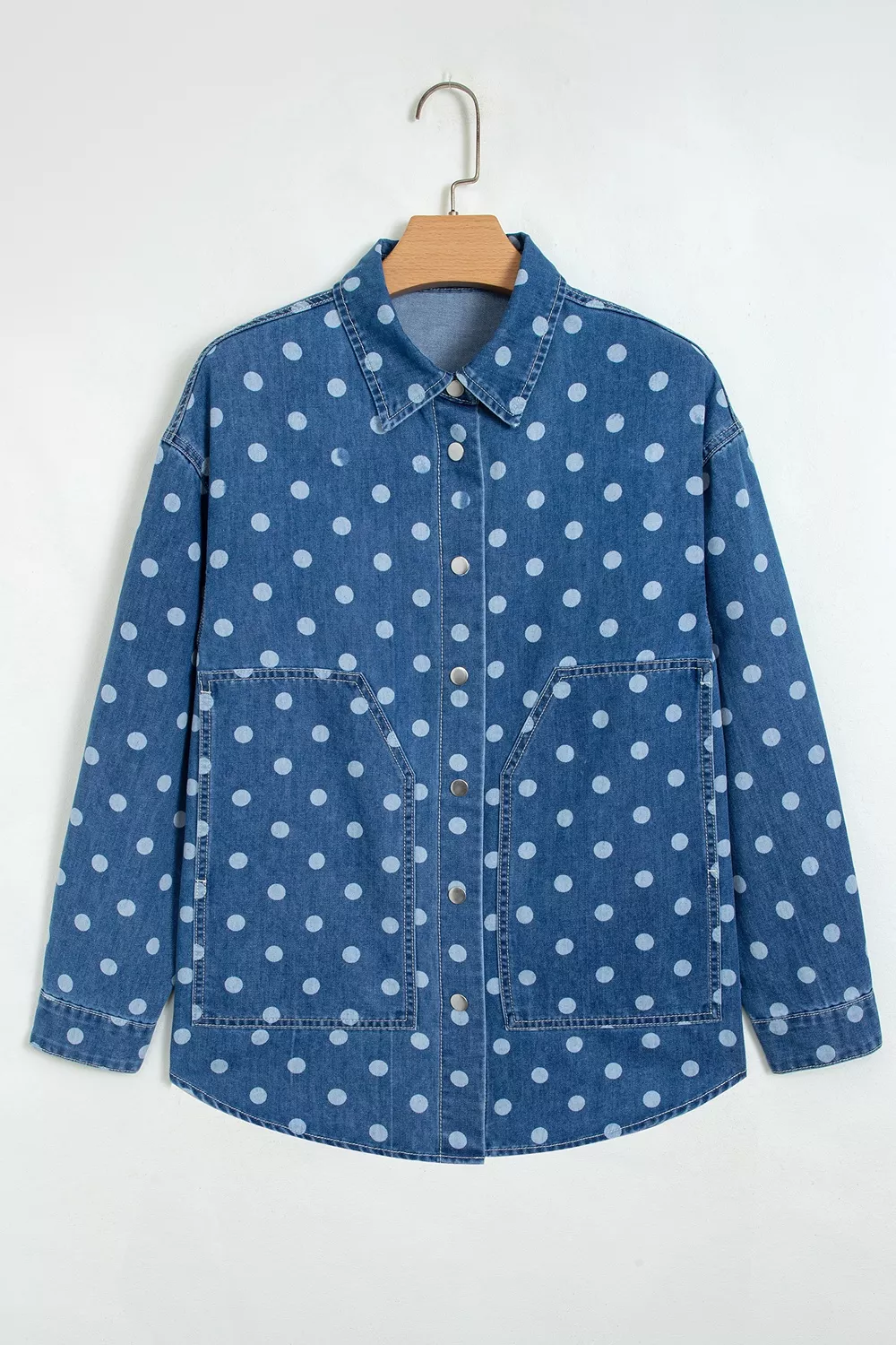 Polka Dot Long Sleeve Collar Shift Tunic Denim Jacket, image 5