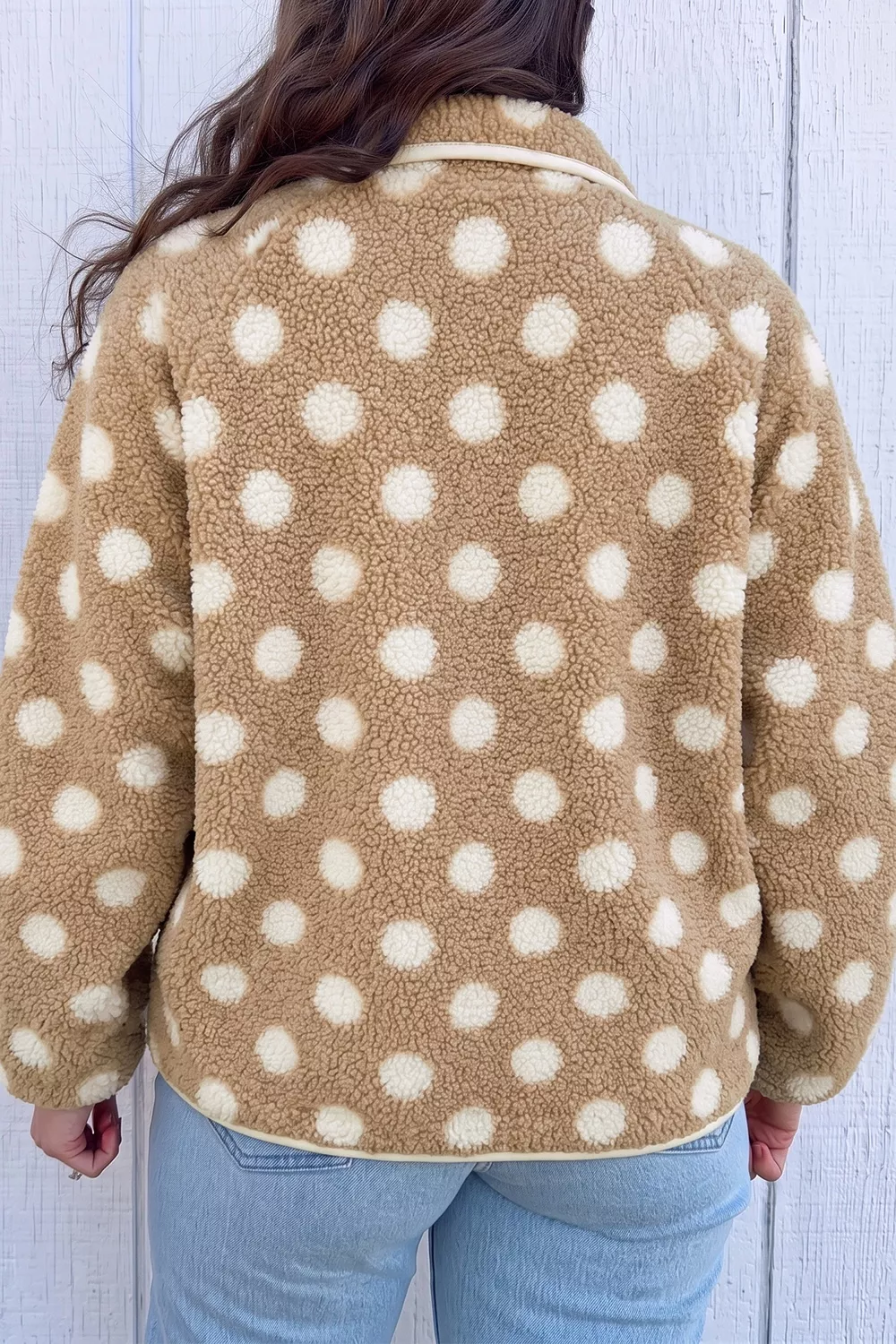 Polka Dot Faux Fur Metal Button Placket Shift Silhouette Jacket, image 6