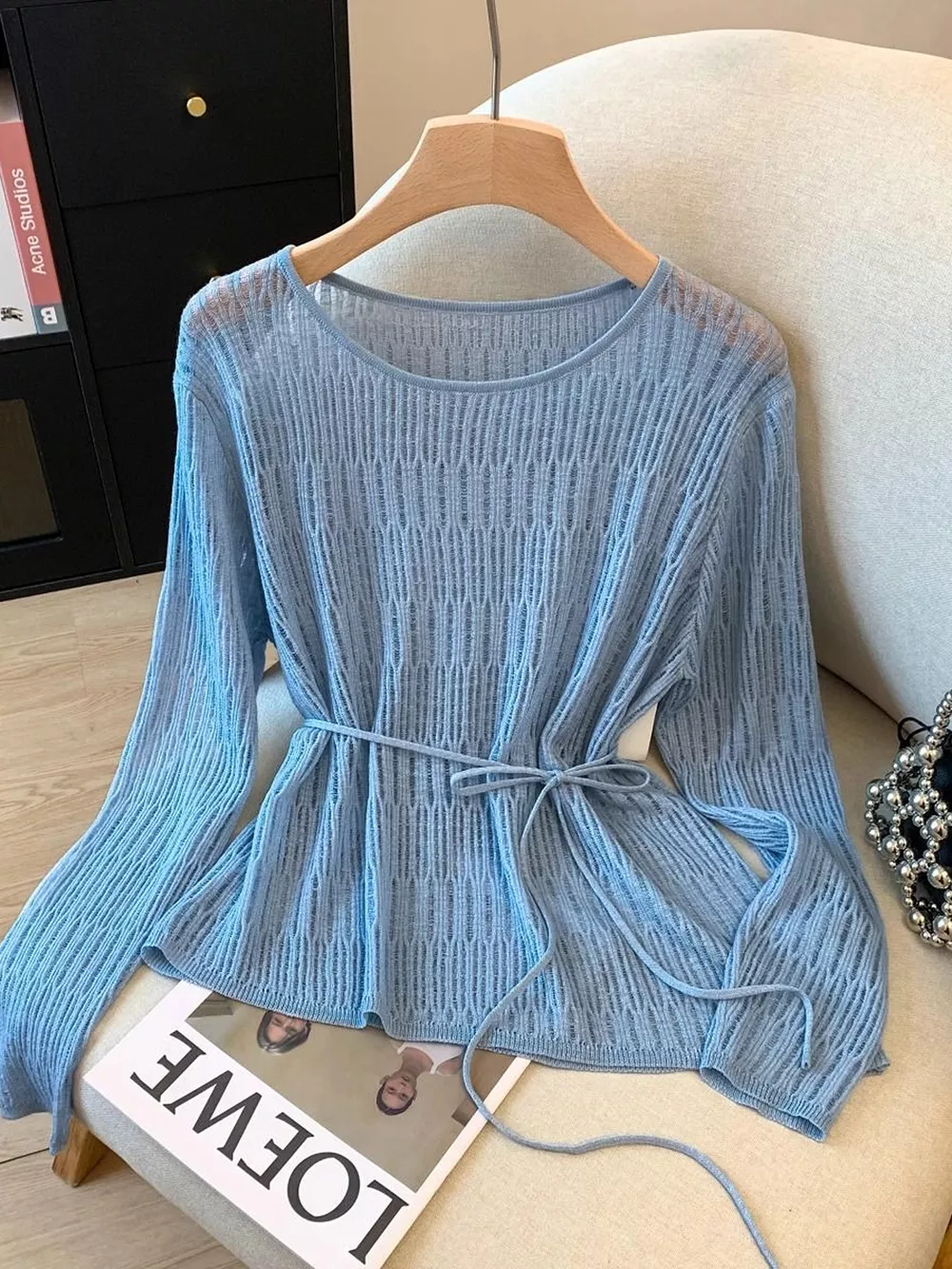 Long Sleeve Knit Top with Tie Detail, image 12