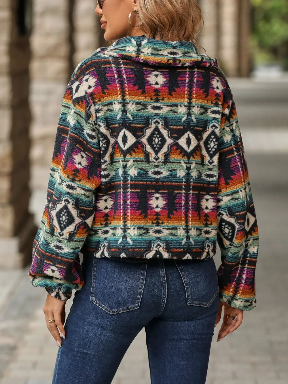Geometric Dropped Shoulder Balloon Sleeve Outerwear, image 4