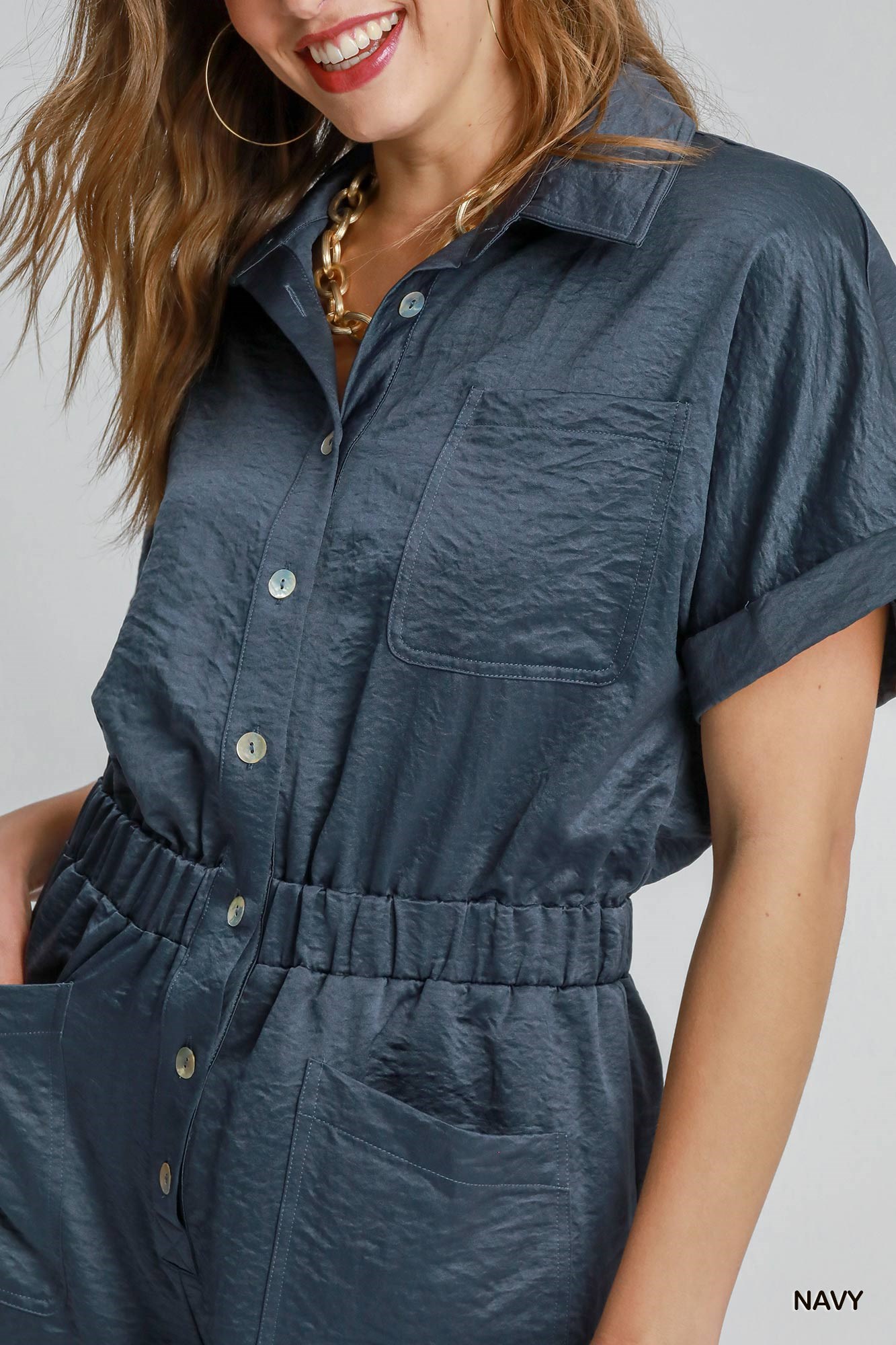 Button Down Charmeuse Romper, image 5