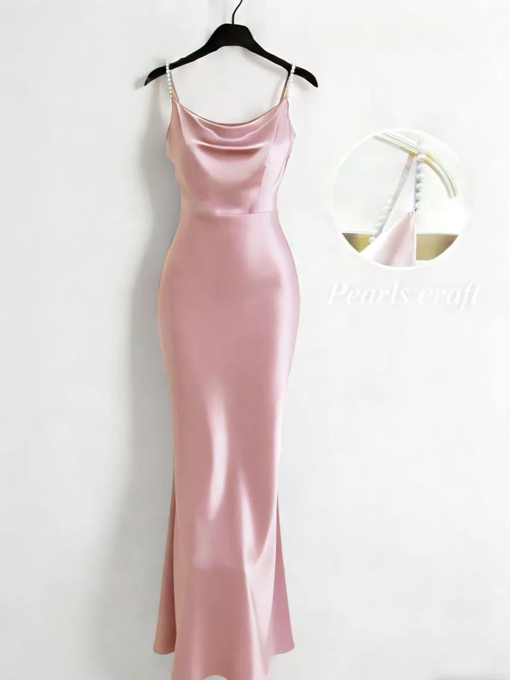 Pearl Strap Cowl Neck Satin Maxi Dress, image 3