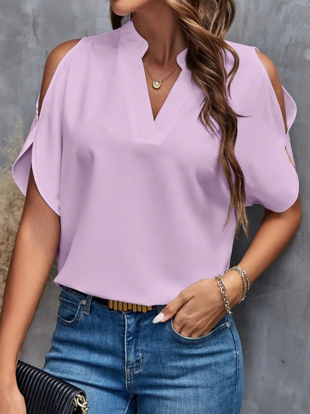 Notched Cold Shoulder Blouse, image 23