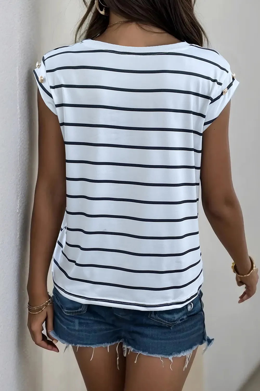 Decorative Button Round Neck T-Shirt, image 26