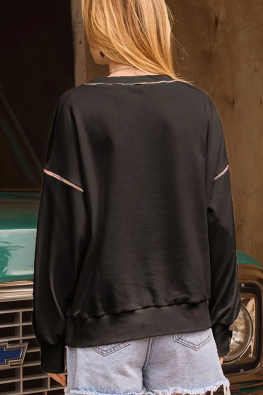 Valentine’s Day Rhinestone Heart Round Neck Long Sleeve Sweatshirt, image 4