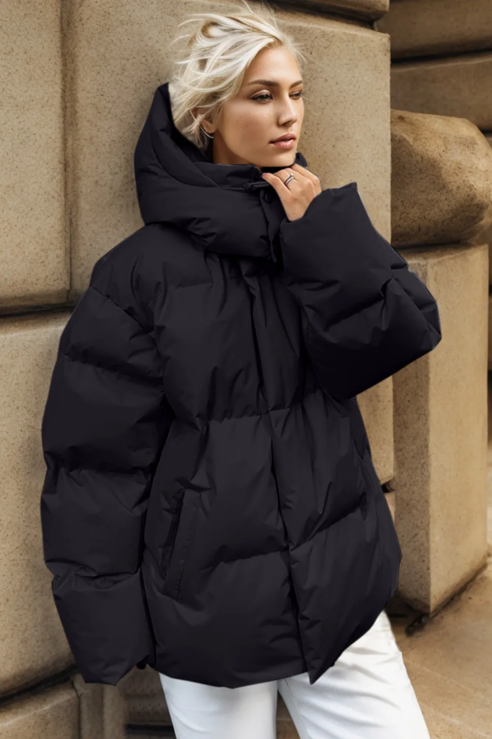 Pocketed Zip Up Hooded Puffer Jacket, image 9