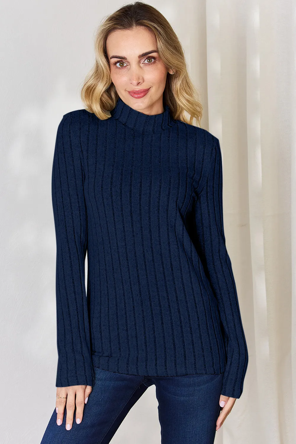 Full Size Ribbed Mock Neck Long Sleeve T-Shirt, image 29