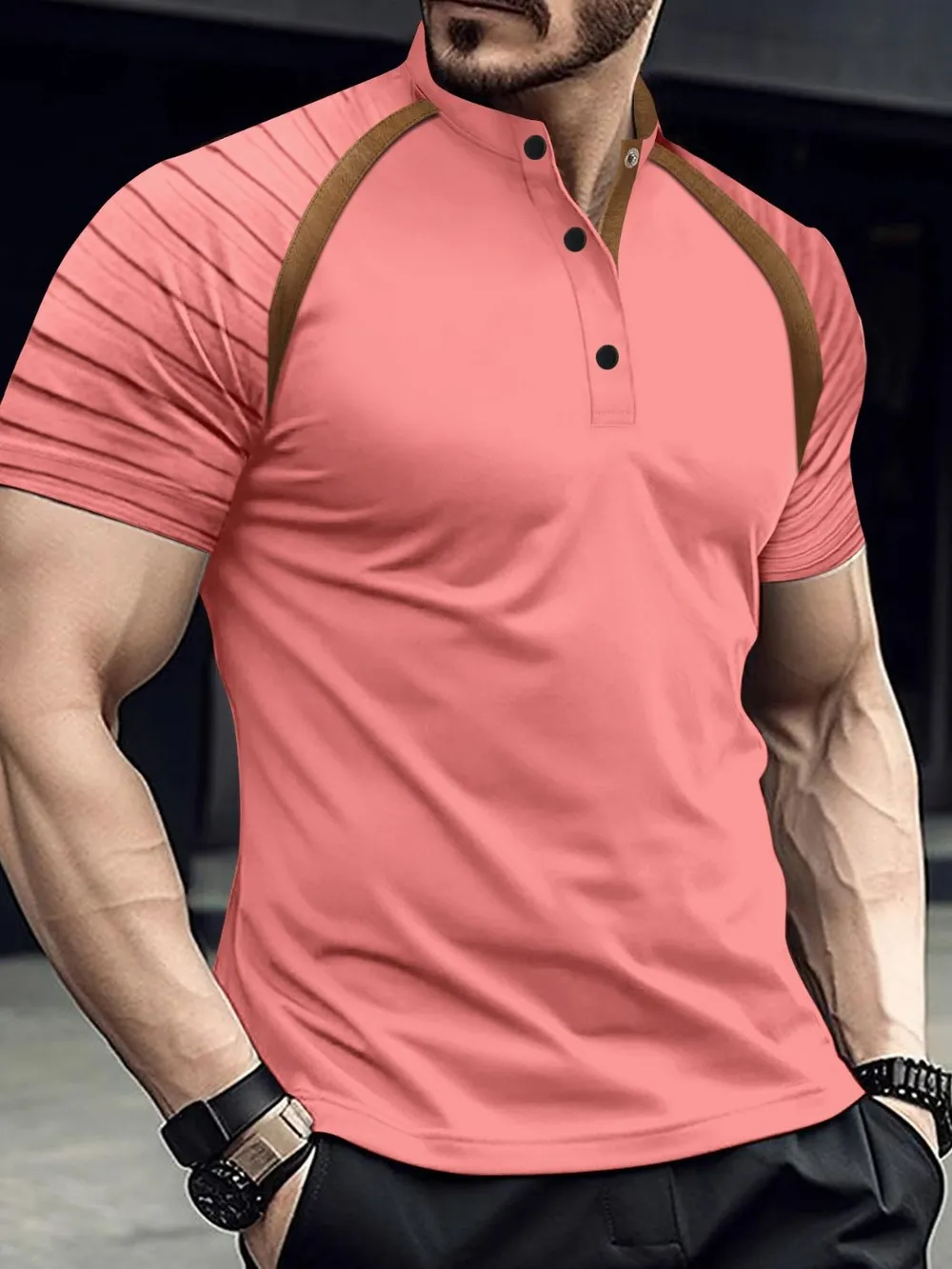Men's Full Size Button Detail Short Sleeve Polo Plus Size, image 5