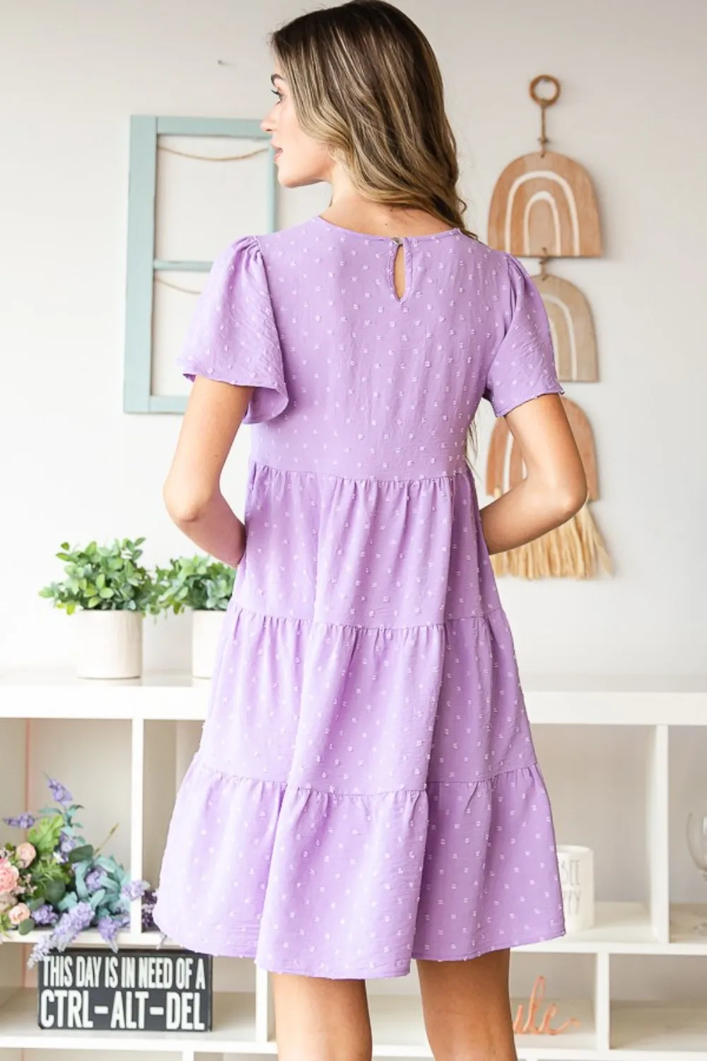 Full Size Swiss Dot Short Sleeve Tiered Dress, image 2