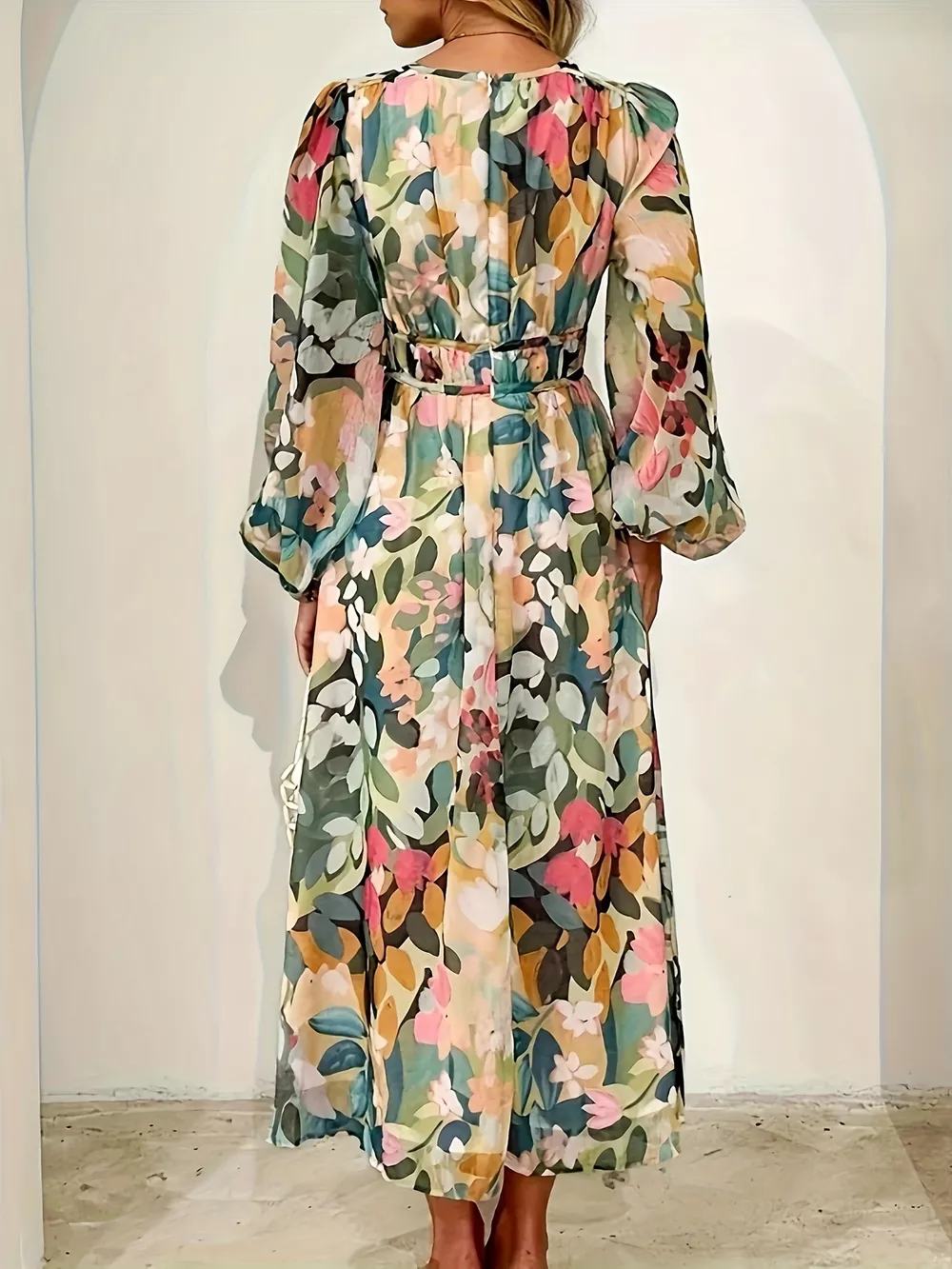 Floral Print Long Sleeve Midi Dress, image 8