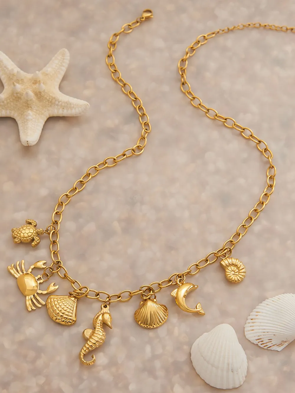 18K Gold-Plated Stainless Steel Ocean Theme Necklace, image 3