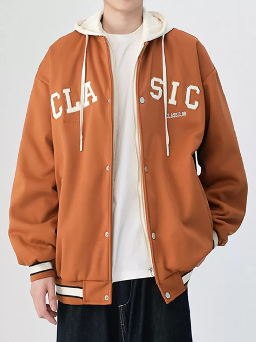Men's Plus Size Snap Down Long Sleeve Drawstring Hooded Jacket, image 5