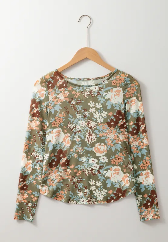 Floral Round Neck Long Sleeve T-Shirt, image 13