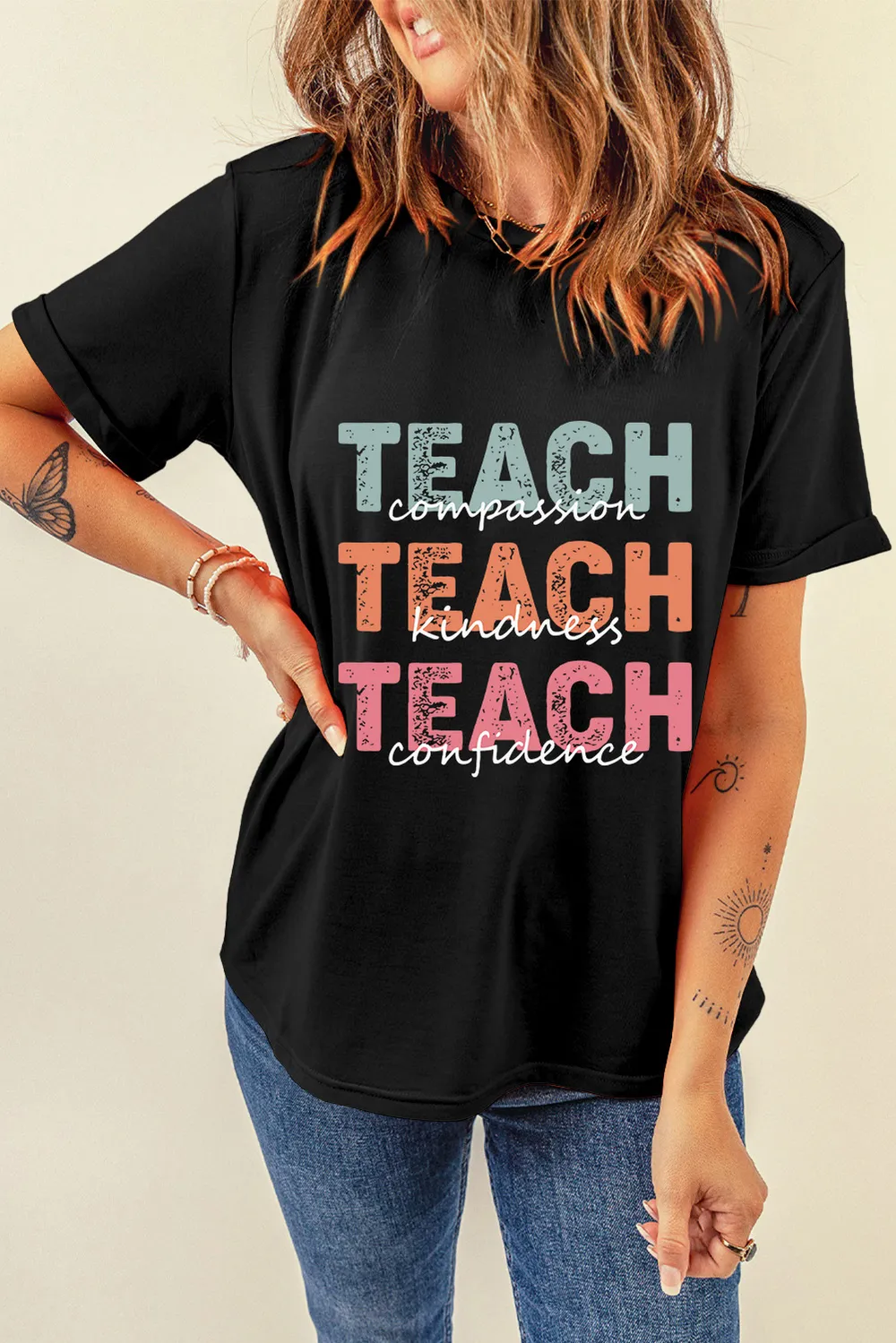 Letter Graphic Round Neck Short Sleeve T-Shirt, image 3