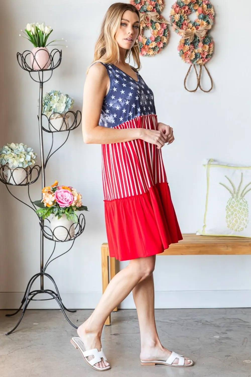 Full Size US Flag Theme Contrast Tank Dress, image 6
